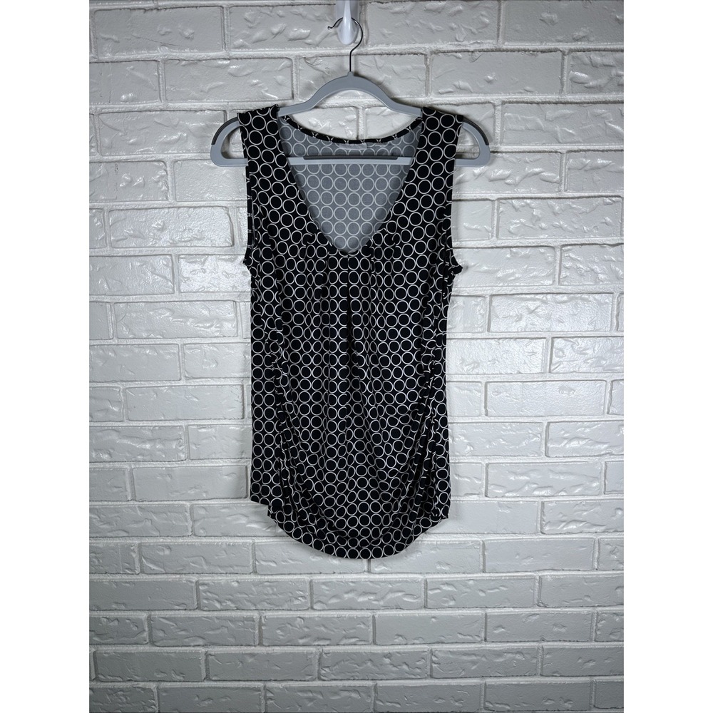New York & Company Women's L Y2K Top‎ Stretch Geometric Ruched Sleeveless Black